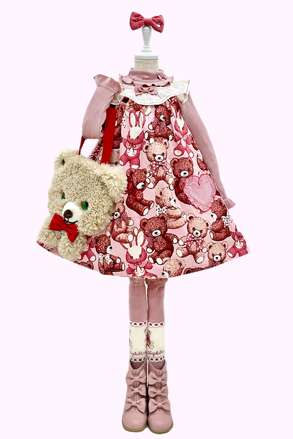 くま＆うさぎぬいぐるみプリントジャンパースカート(Toddler 